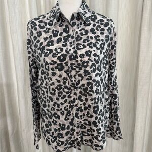 DKNY Black & Cream Leopard Print Button-Down Shirt